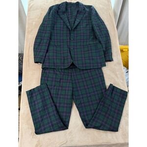 J.Crew Ludlow Suit Moon British Cloth Sets Mens 44R Black Watch Tartan Green EUC